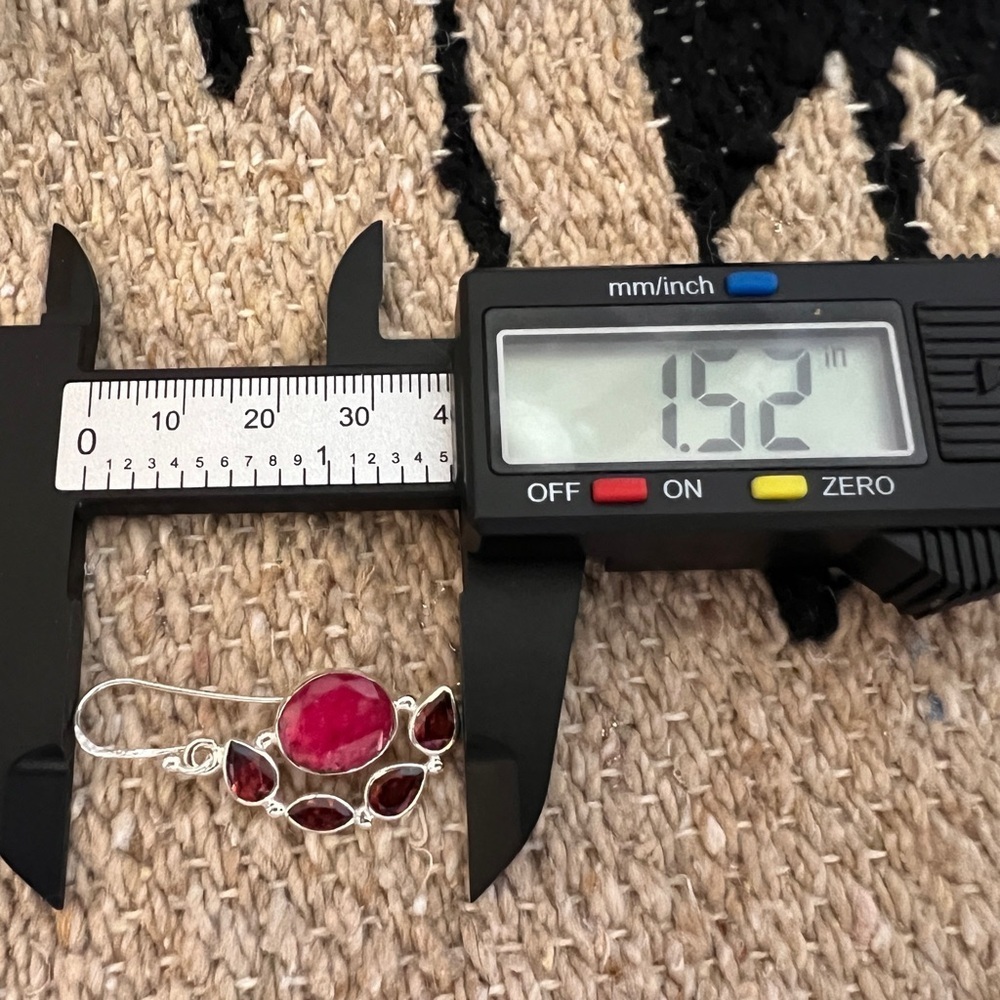❤️ Faceted Natural Ruby & Garnet 925 Dangle Boho Statement 1.5”L Earrings 12.2 G - Picture 10 of 13